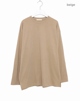 Plain slit long-sleeved T-shirt