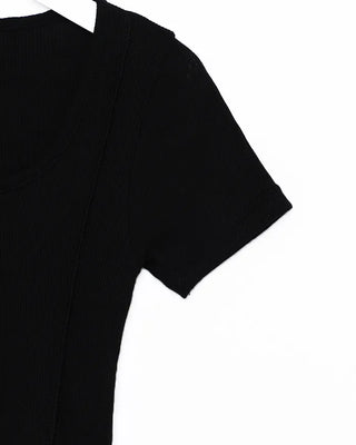 Side Shirring Button Half Sleeve T-Shirt
