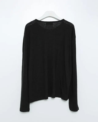 Henley neck long-sleeved T-shirt