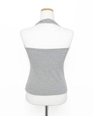 V-Halter Neck Ribbed Top