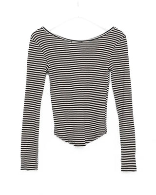 U-neck striped long-sleeved T-shirt