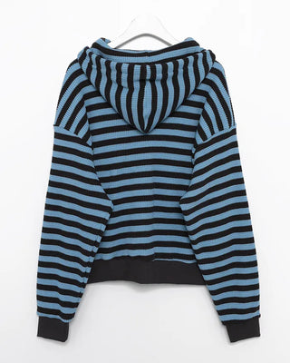 (Unisex) Striped Double Zip Waffle Knit Hoodie