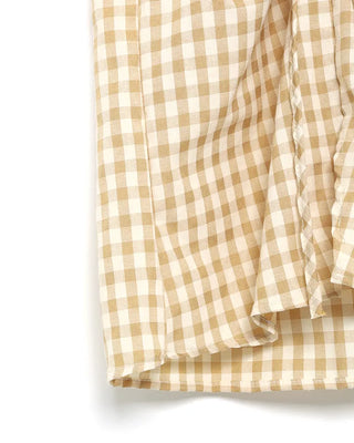 Checked Shirred V-Neck Blouse