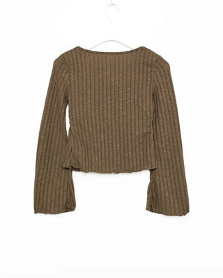 Square neck frill knit blouse