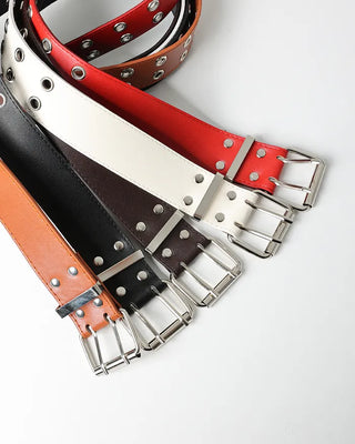 Double eyelet leather belt
