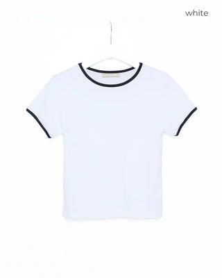 Two-tone block ringer neck T-shirt