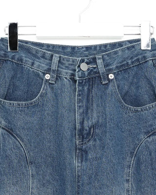 Side-tuck washed denim pants