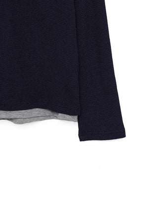 (Unisex) Waffle Layered Henley Neck T-Shirt