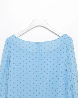 Bateau neckline polka dot yoke gathered chiffon dress