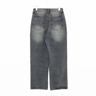Washed straight denim pants