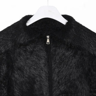 Angora Texture Color Zipper Cardigan