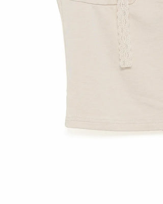 Shirred lace tie T-shirt