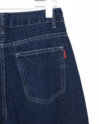 Straight denim pants with drawstring waist