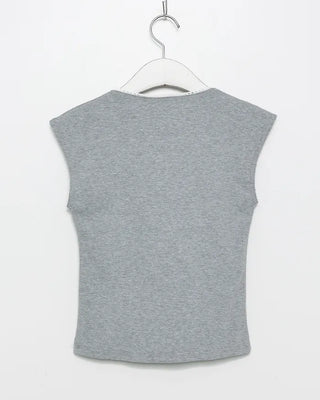 Bust Gathered Lace Heart Neck Ribbed Sleeveless