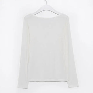 Jewel neck rayon long T-shirt