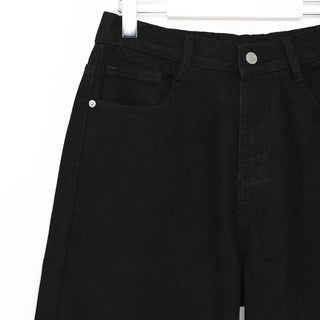 Wide-leg denim pants with elastic waistband