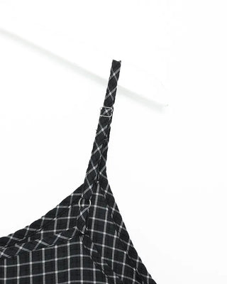 Checked Shirring Sleeveless Dress