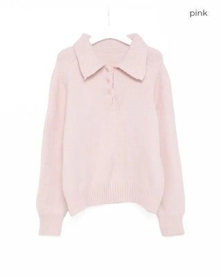 Button-collar long-sleeved knit