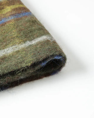 Wool mix check big fringe scarf