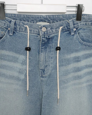 Washed string denim pants