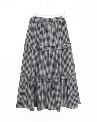 Checked tiered long skirt