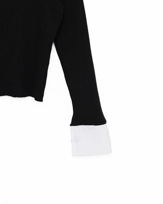 Shirt-layered long-sleeved cardigan