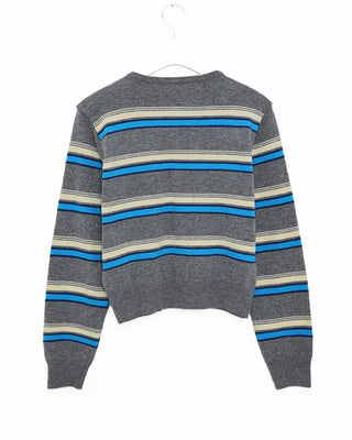 Double-border round-neck knit cardigan