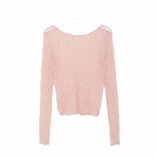 See-through lace long-sleeve T-shirt