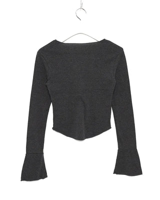 Open V-neck cuff detail T-shirt