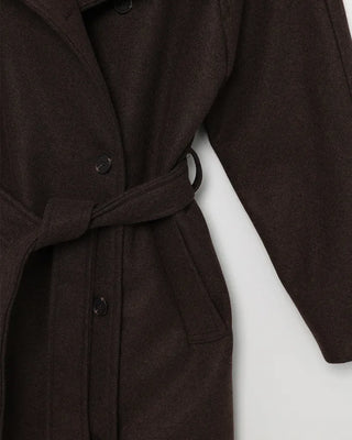 High-neck belted long coat