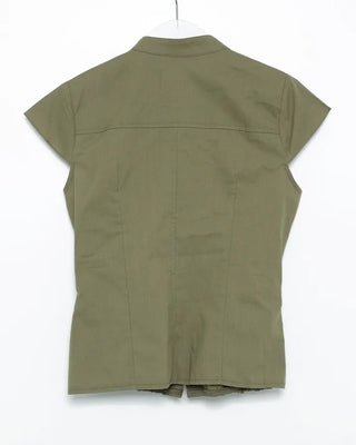 Cap-sleeve drawstring pocket button blouse