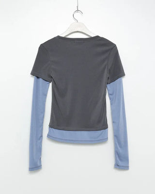 Two-tone layered long-sleeve T-shirt