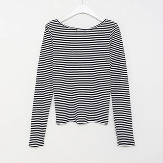 Striped U-neck long-sleeve T-shirt