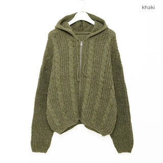 Hooded Cable Zip-Up Knit