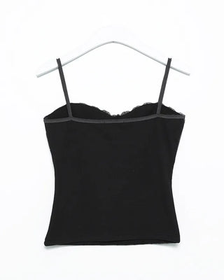Polka dot tulle lace yoke camisole