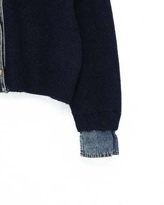 Denim-colored neck knit cardigan