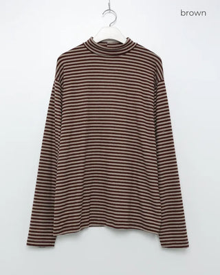 Turtleneck striped long-sleeve T-shirt