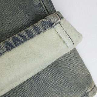 Fleece-lined wide-leg denim pants