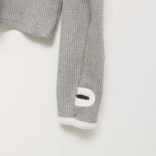 (Unisex) Finger Hole Stand Collar Waffle T-shirt