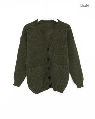 Ribbed V-neck Loose Cardigan