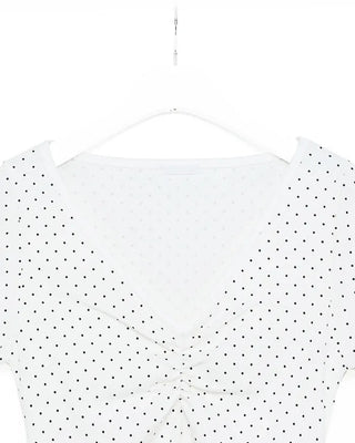 V-neck polka dot shirred short-sleeved T-shirt