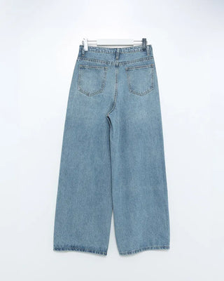 Asymmetrical wide-leg denim pants