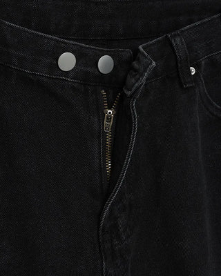 Two-button denim wide-leg pants