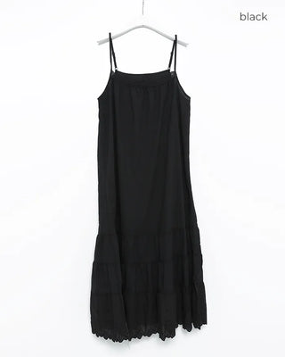Neck hem punching lace long camisole dress