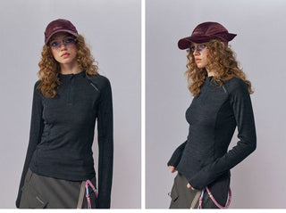 [Monterest] Fleece-Lined Half-Zip Long Sleeve Tee