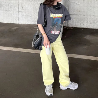 Colored straight denim pants