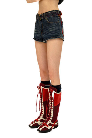 [Moromoro2] Slub Texture Pleated Contrast Stitch  Jeans