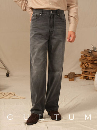 [CULTUM] Vintage Washed Straight Leg Jeans