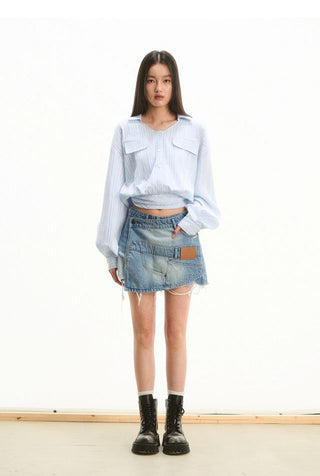 [NOTAWEAR] Misplaced patchwork Denim Shorts