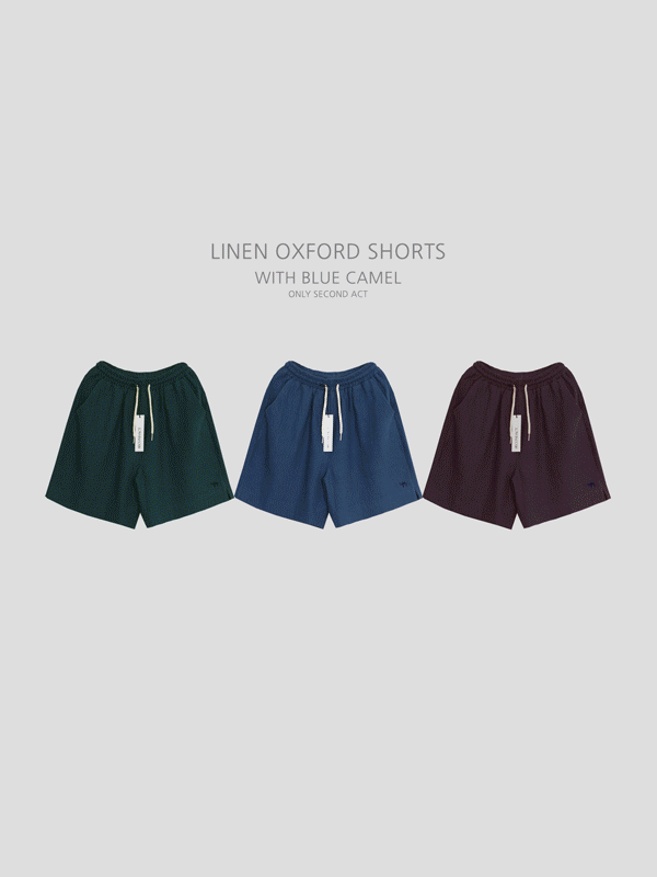 Camel Embroidered Linen Oxford Shorts